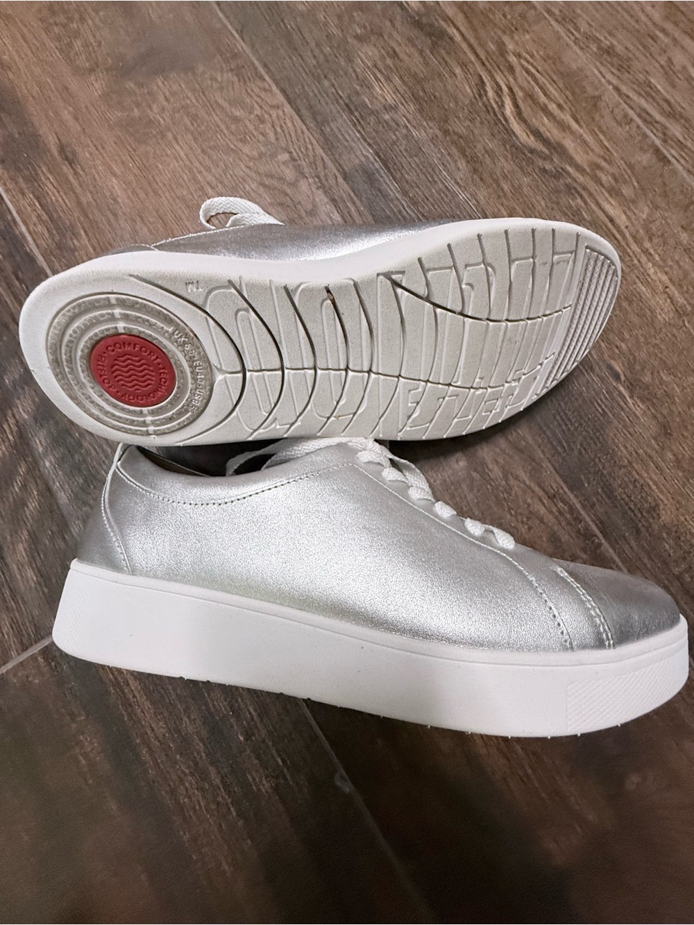 FitFlop Silver Metallic Platform Lace-Up Sneakers